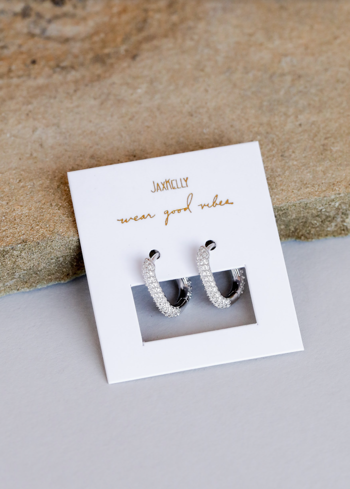 Silver Hoop - Pave - White CZ - Earrings
