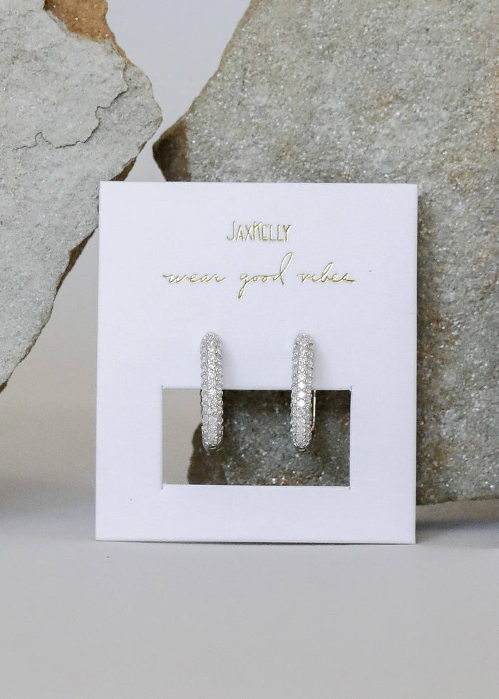 Silver Hoop - Pave - White CZ - Earrings