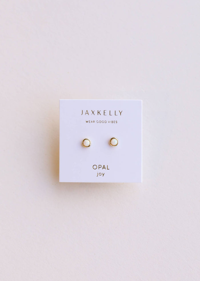 Simple Stud - White Opal- Gold Earrings
