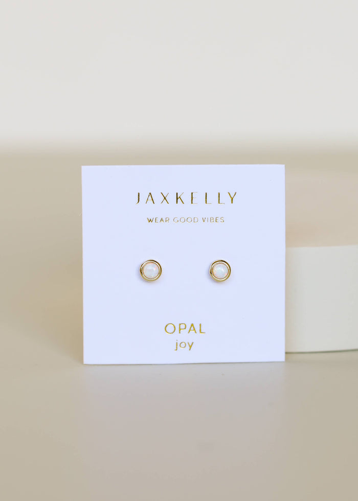 Simple Stud - White Opal- Gold Earrings