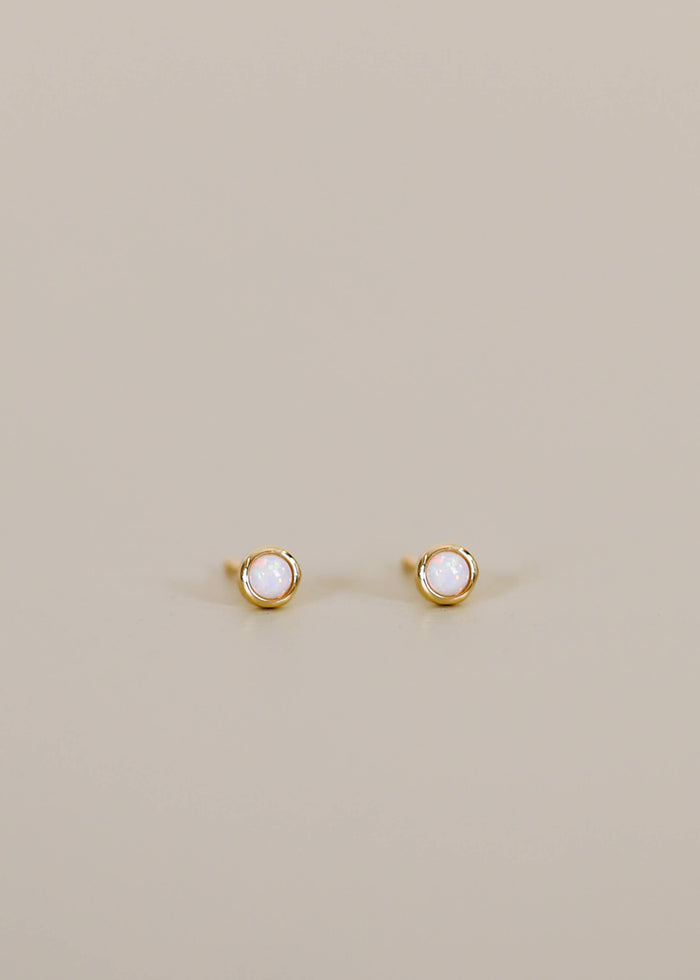 Simple Stud - White Opal- Gold Earrings