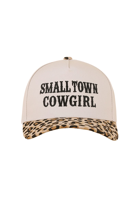 'Small Town Cowgirl" Ball Cap-Leopard-Cute-Trendy-Shop-Womens-Boutique-Clothing-Store