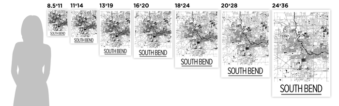 South Bend Map Poster - usa Map Print - Art Deco Series