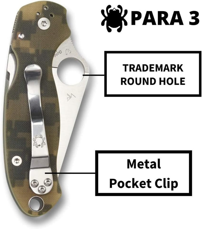 Spyderco Para 3 camo — alternate angle — Empire Outfitters