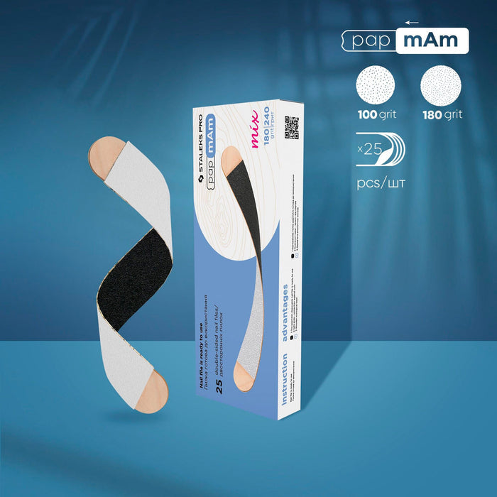Staleks Disposable double-sided files papmAm Mix on a wooden base 100/180 grit (25 pcs) Nail file Staleks