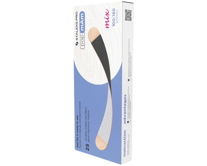 Staleks Disposable double-sided files papmAm Mix on a wooden base 100/180 grit (25 pcs) Nail file Staleks