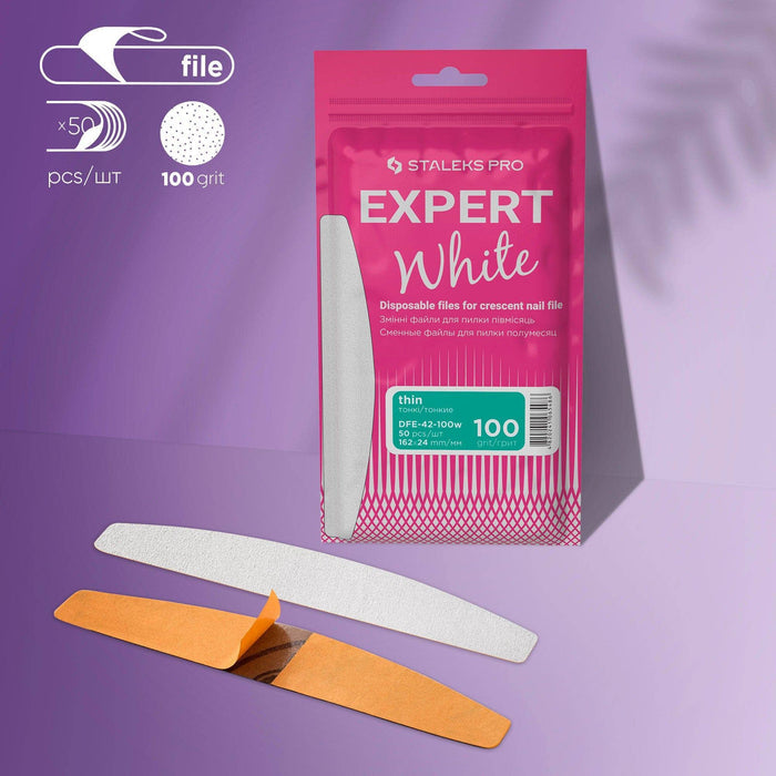 Staleks Disposable THIN White files for crescent nail file EXPERT 42 100 grit (50 pcs) Nail file Staleks