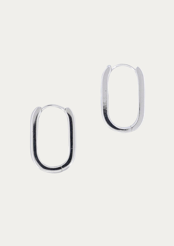 A pair of sterling silver hoop earrings.