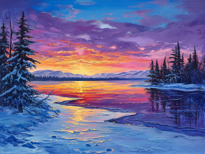 Sunset Over a Frozen Lake