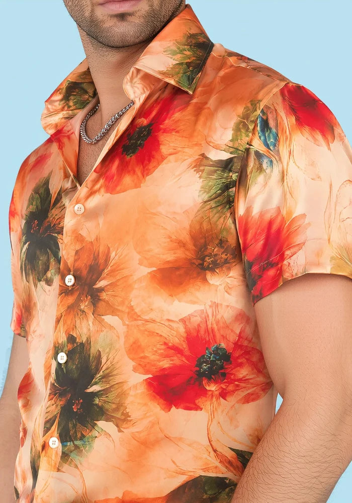 Sunset Poppy Silk Shirt - SARTORO