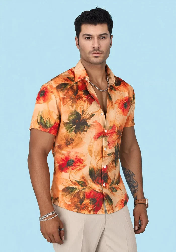 Sunset Poppy Silk Shirt - SARTORO