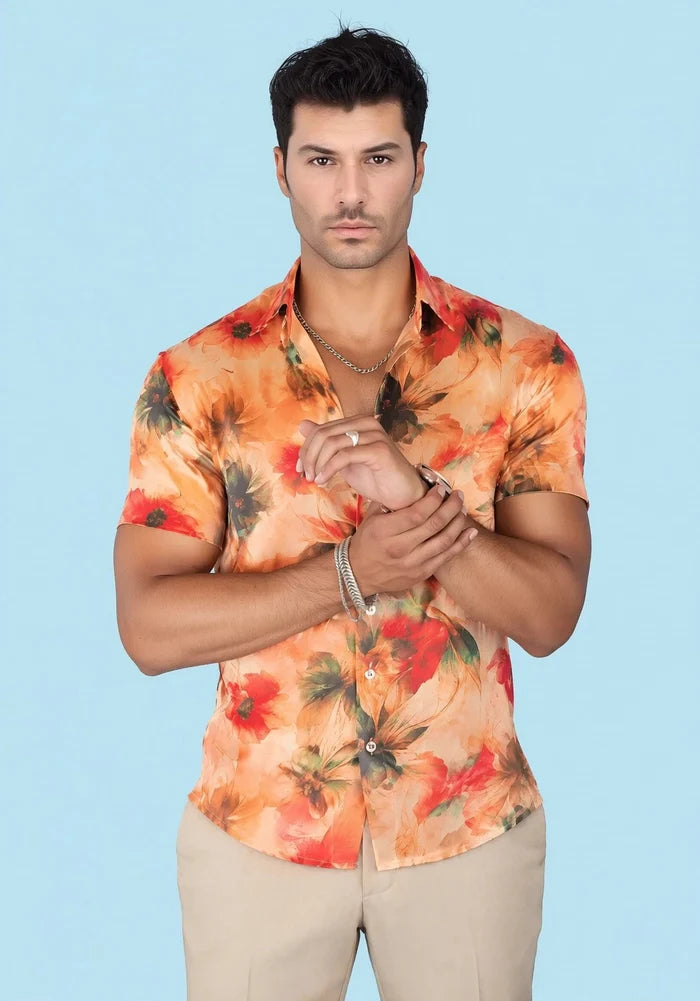 Sunset Poppy Silk Shirt - SARTORO