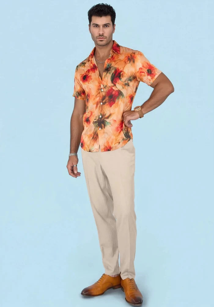 Sunset Poppy Silk Shirt - SARTORO