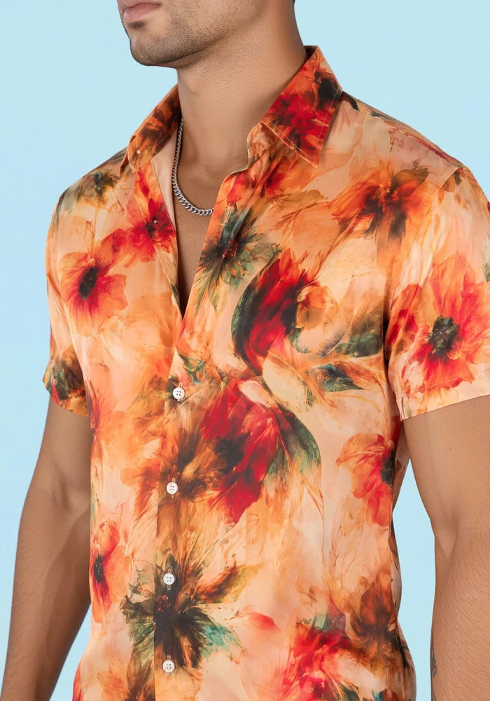 Sunset Poppy Silk Shirt - SARTORO