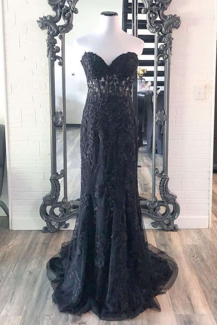 Sweetheart Black Lace Mermaid Long Formal Dress