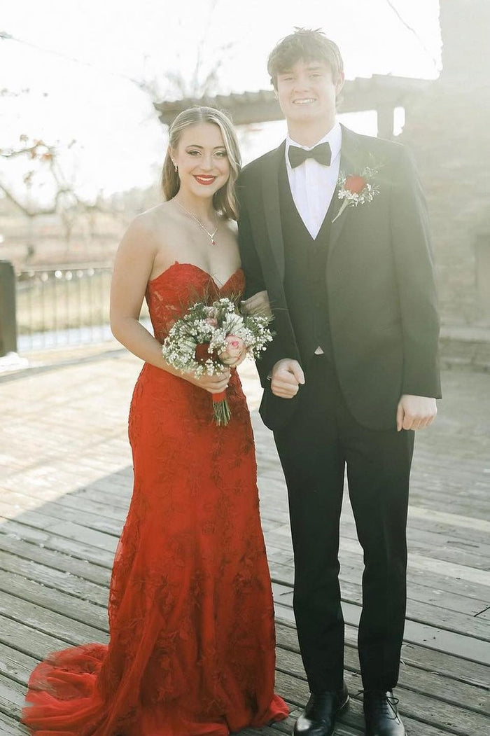 Sweetheart Black Lace Mermaid Long Formal Dress