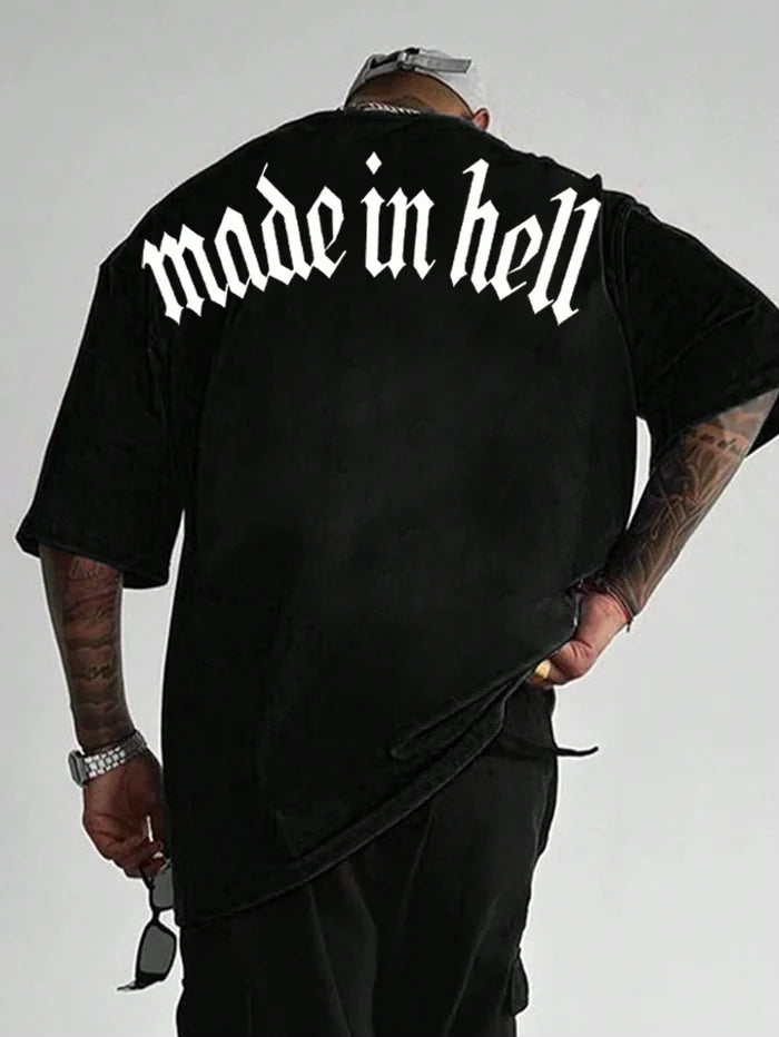SXV Letter Graphic Lounge made in hell t-shirt