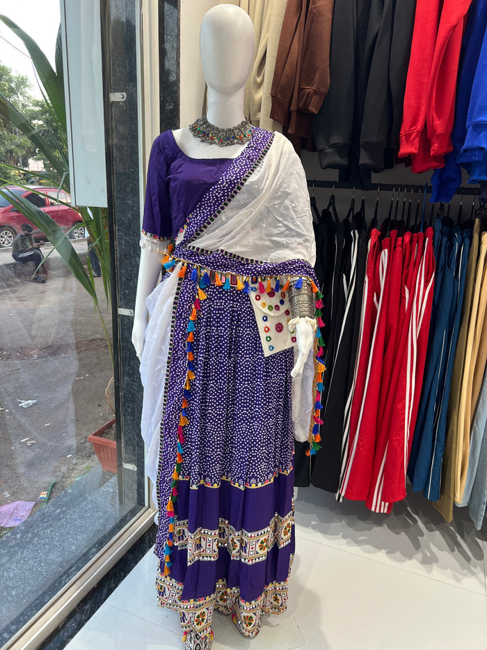 SXV purple and white bandhani kodi work cotton chaniya choli from gujarat for festive season (limited edition)fully stitched