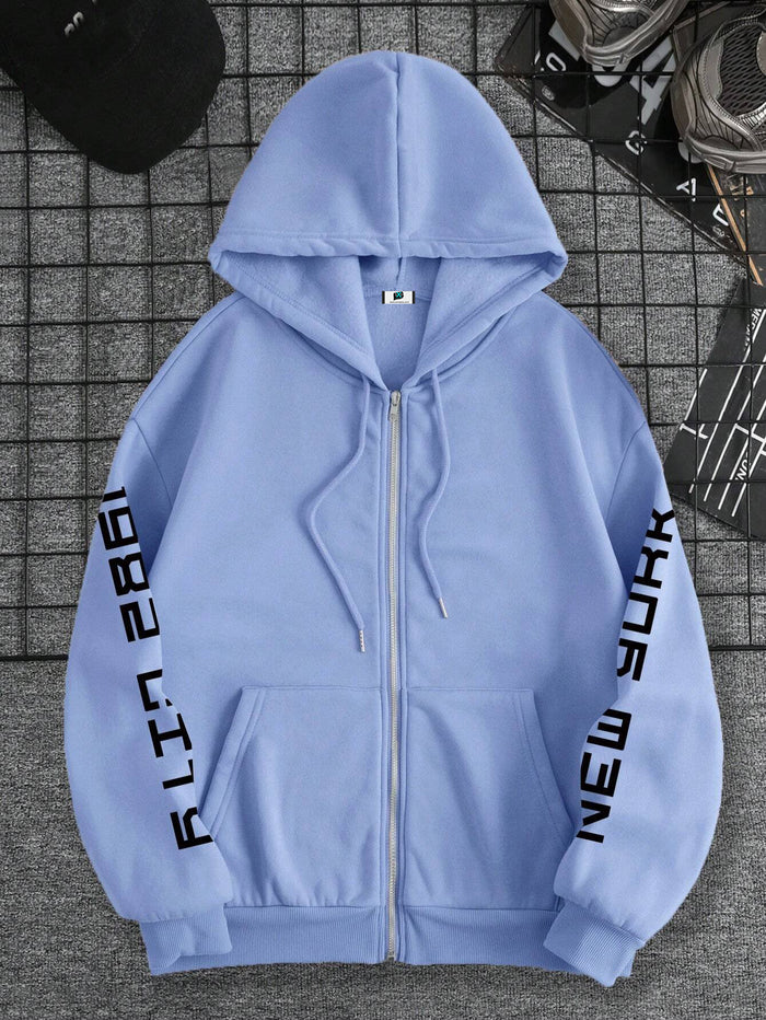 SXV Speed Up Car Graphic Print Thermal Lined Hoodie Sweatshirt, Fashion Streetwear