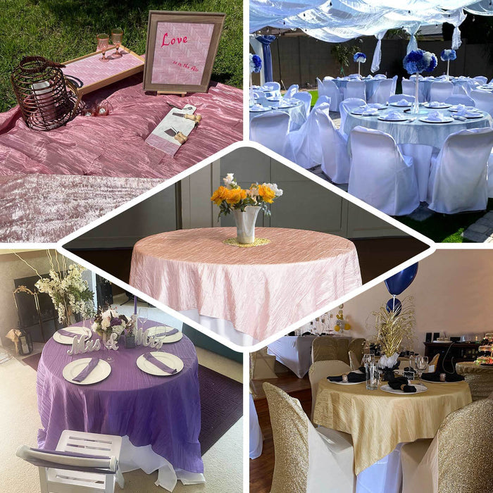 Assorted tablecloths in various colors and styles for elegant dining setups.