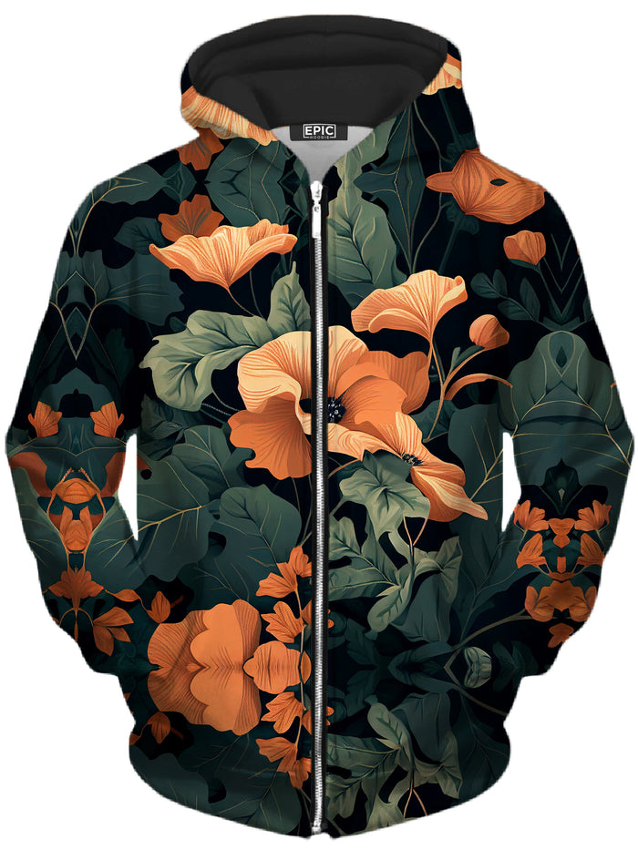 Tangerine Floral Unisex Zip-Up Hoodie iEDM Epic Hoodie