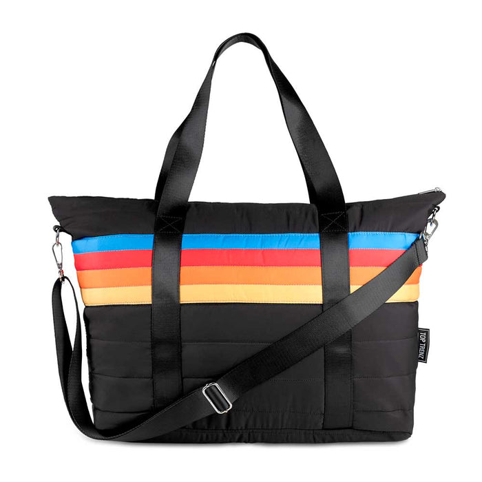 Top Trenz Inc Puffer Tote - Black Retro Stripe
