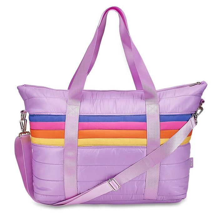 Top Trenz Inc Puffer Tote - Purple Retro Stripe