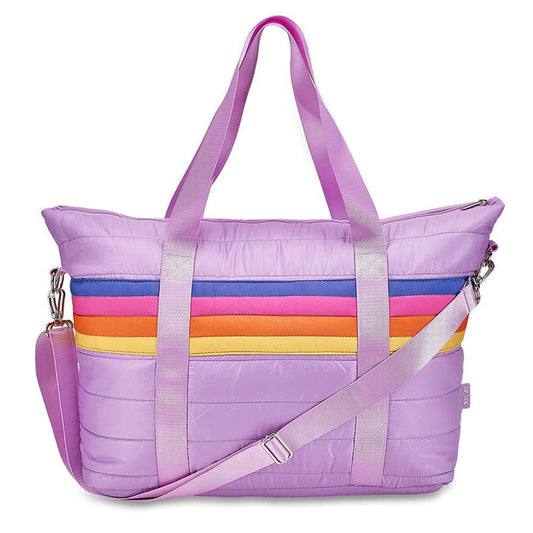 Top Trenz Inc Puffer Tote - Purple Retro Stripe