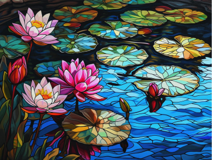 Tranquil Lotus Pond Stained Glass
