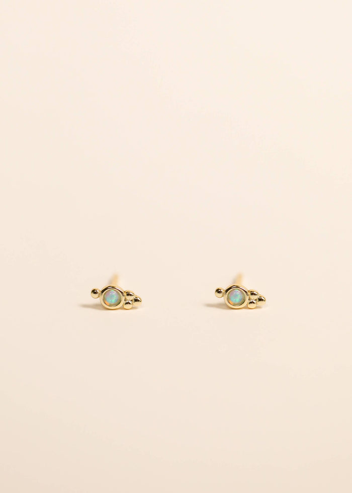 Tri Ball Studs - Fire Opal - Gold Earrings