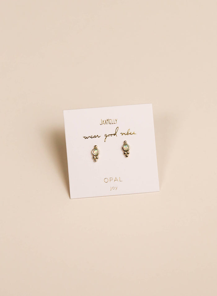 Tri Ball Studs - Fire Opal - Gold Earrings