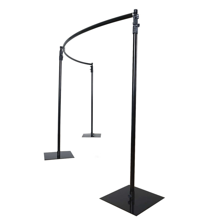 Curved photography backdrop stand with adjustable height and sturdy base