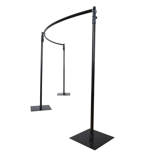 Curved photography backdrop stand with adjustable height and sturdy base