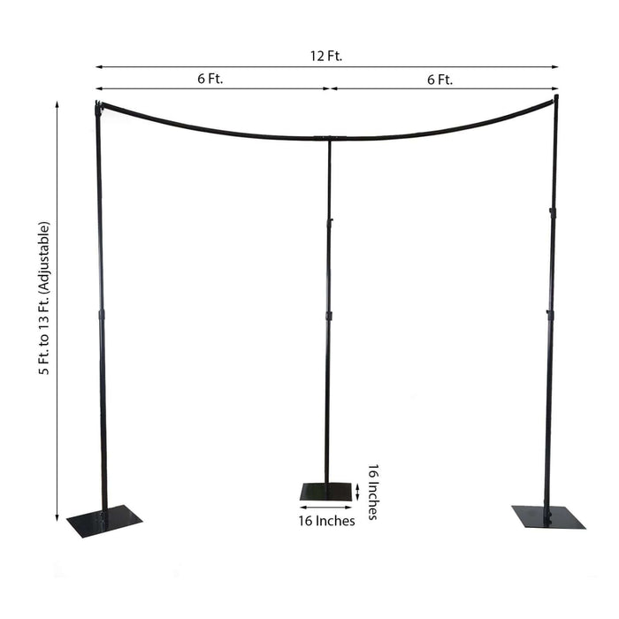 Adjustable black backdrop stand for photography, 5 to 13 ft height, 12 ft width.