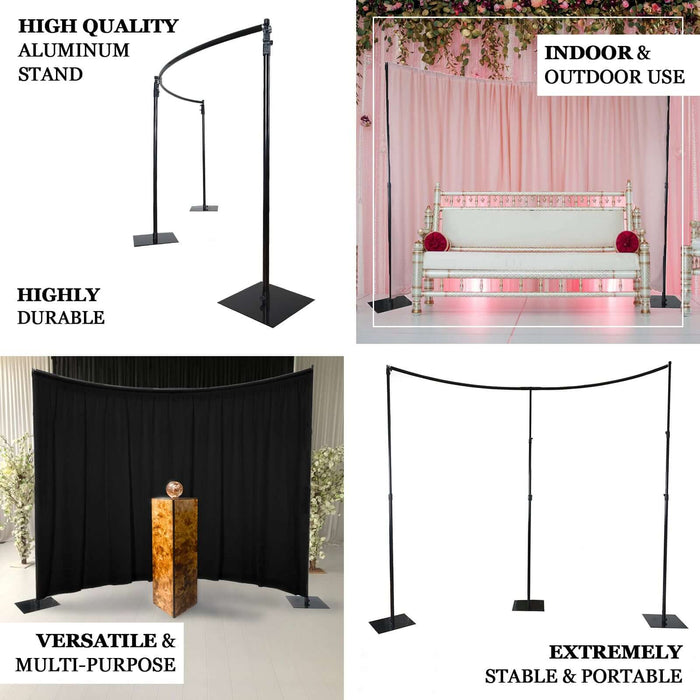 Versatile aluminum backdrop stand for indoor and outdoor events.