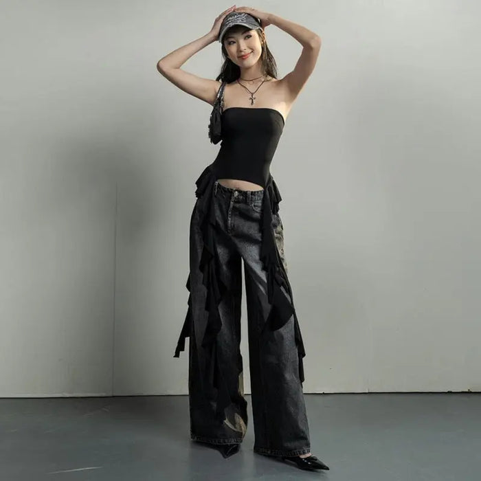 Tube Asymmetrical Fringed Ruffle Top fashionnsio