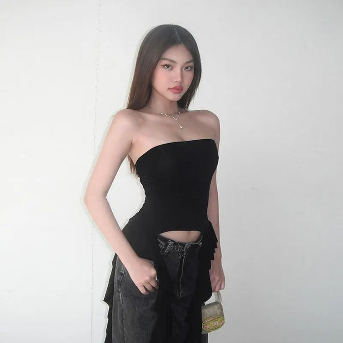 Tube Asymmetrical Fringed Ruffle Top fashionnsio