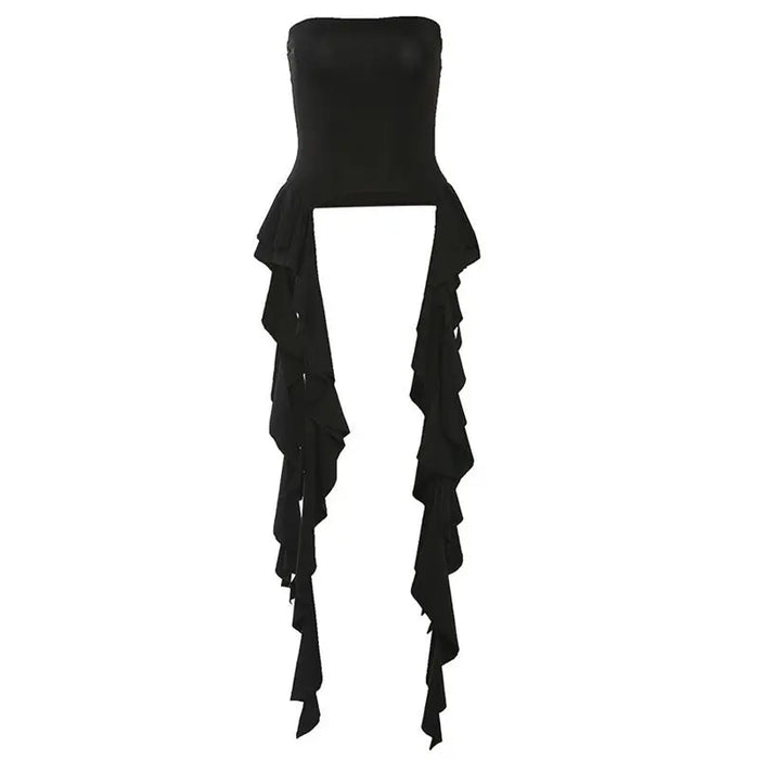 Tube Asymmetrical Fringed Ruffle Top fashionnsio