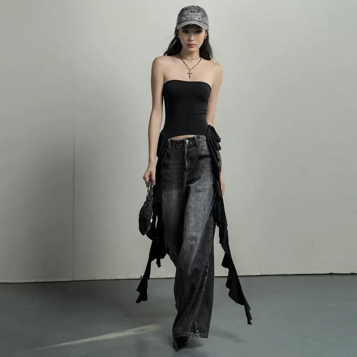 Tube Asymmetrical Fringed Ruffle Top fashionnsio