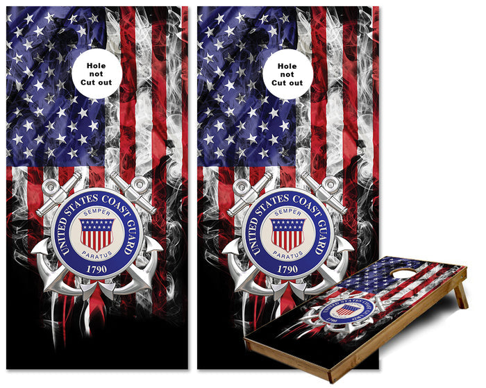 United States Coast Guard smokey US Flag cornhole wraps