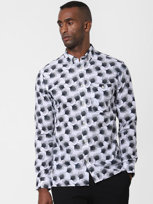 White Abstract Print Formal Shirt