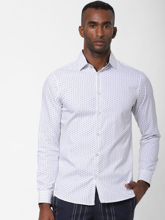White All Over Print Formal Shirt