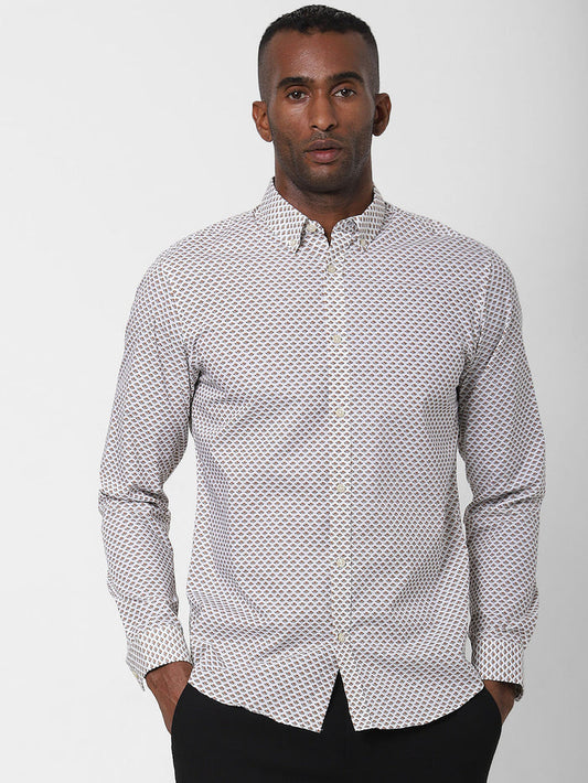White All Over Print Formal Shirt