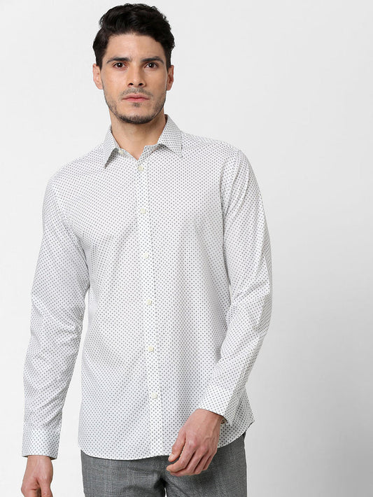 White All Over Print Full Sleeves Shirt