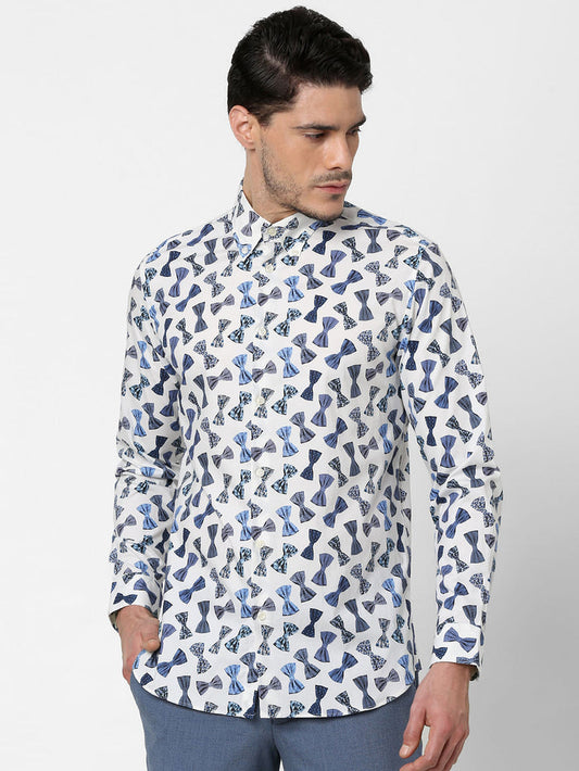 White All Over Print Full Sleeves Shirt