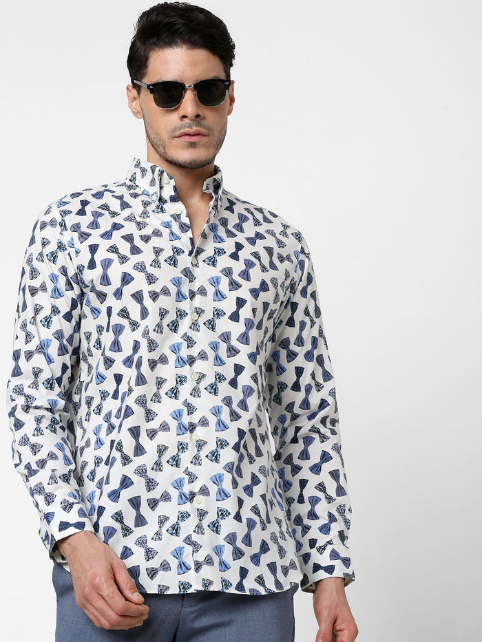 White All Over Print Full Sleeves Shirt