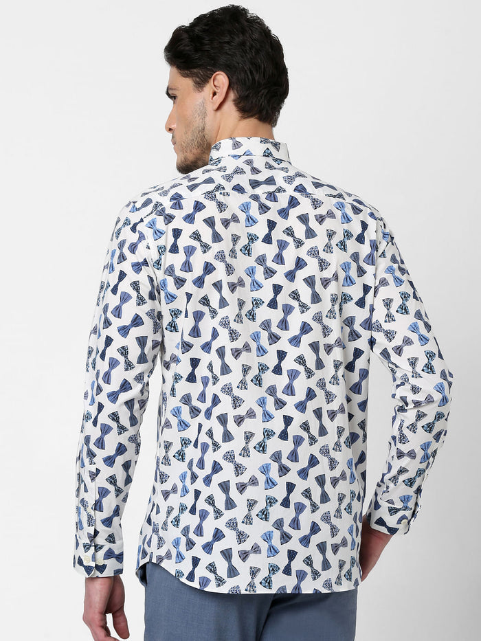 White All Over Print Full Sleeves Shirt