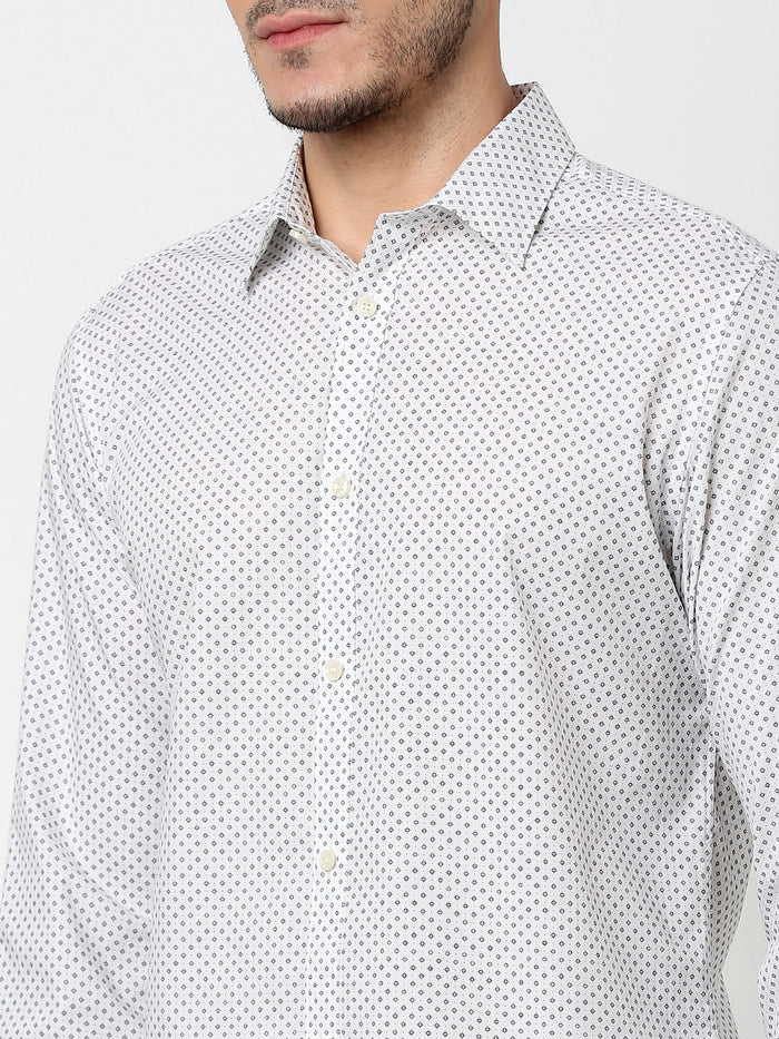 White All Over Print Full Sleeves Shirt