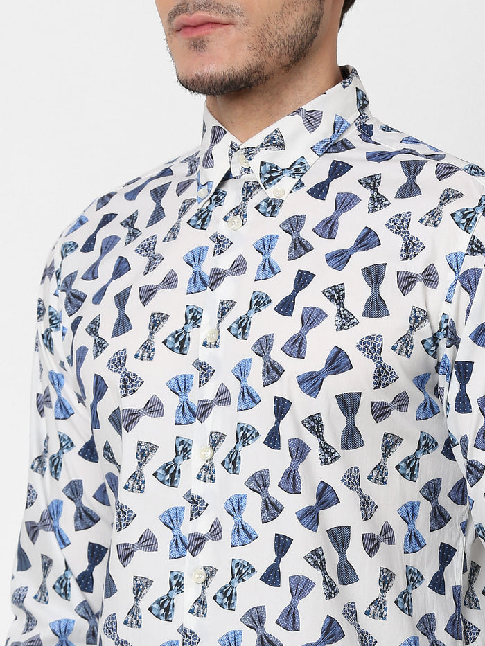 White All Over Print Full Sleeves Shirt