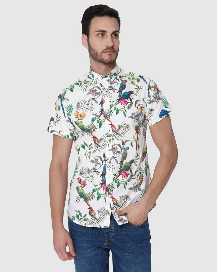 White All Over Print Short Sleeves Shirt